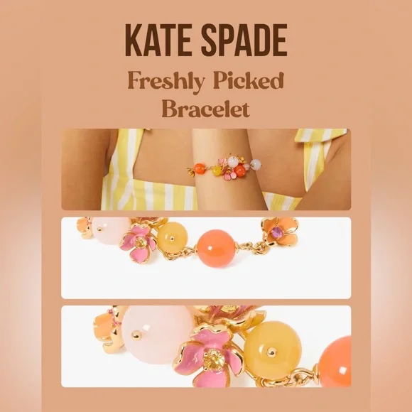 SALE🔥 NIP Kate Spade Freshly Picked Bracelet Pink Orange Yellow Gold Tone - Picture 12 of 15
